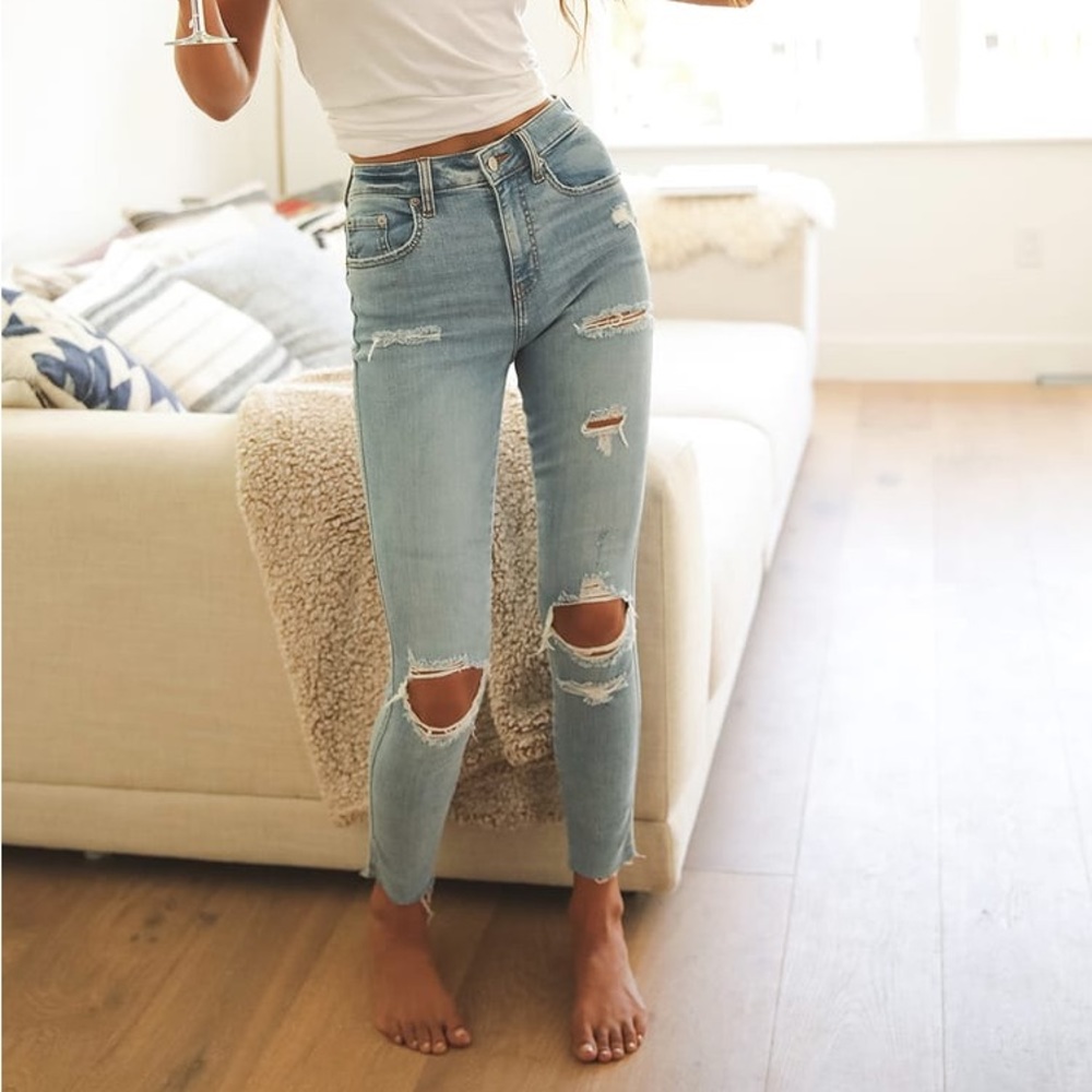 DAZE DENIM Moneymaker Light Blue Distressed High Rise Skinny Jeans